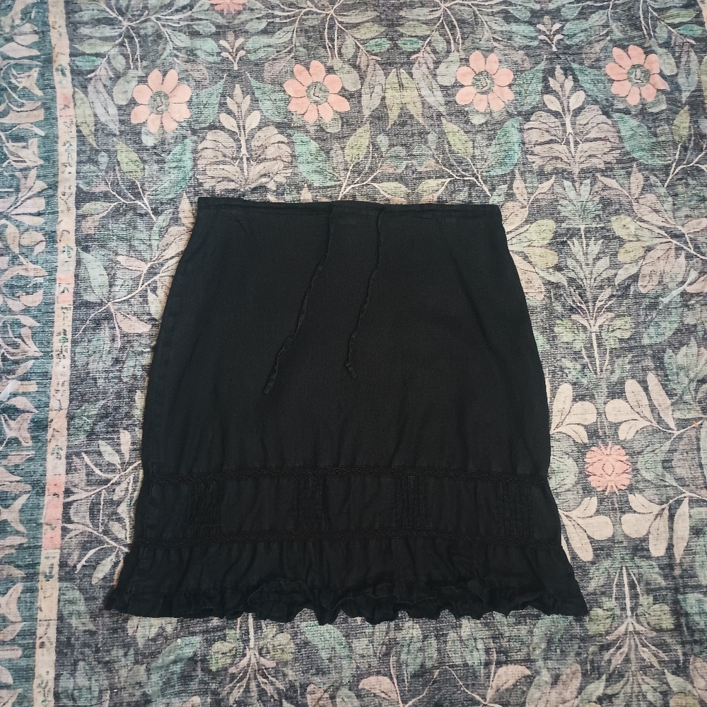 Vintage Old Navy Y2K Linen Skirt Womens 8 Ruffle Lace Dark Cottagecore Goth Twee